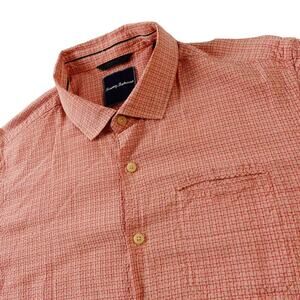 Tommy Bahama Silk Blend Pink Check Textured Long Sleeve Button Up Shirt XL